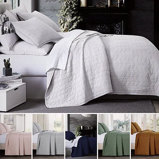 Chezmoi Collection Madrid 3-Piece Herringbone Stitch Pre-Washed Cotton Quilt Set