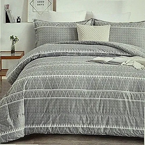 Comforter Set Size, Soft Bohomian Comforter with 2 Pillowcases, Queen Grey