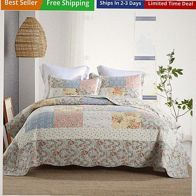 Cotton Bedspread Bedding Sets 3 Pieces Reversible Coverlet Sets Comforters Gr...