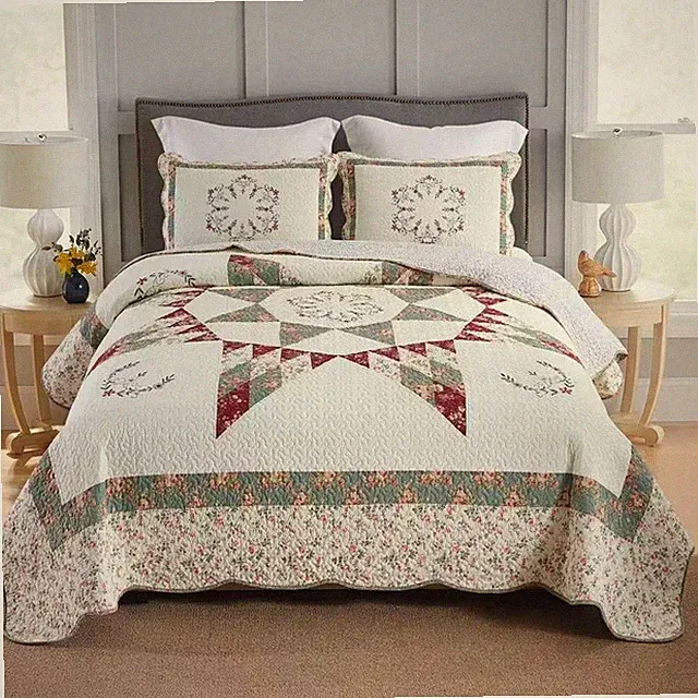Cotton Bedspread Quilt Bedding Sets, 3 Pieces Reversible Coverlets Comforters...