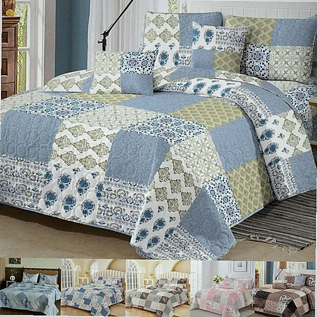 Floral Bedspread Bedding Set 3 Piece Quilted Coverlet Bed Throw Full Queen King