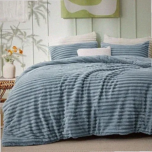 Fluffy Comforter Set - Soft Faux Fur Bed Set All Queen Mineral Blue Open Box