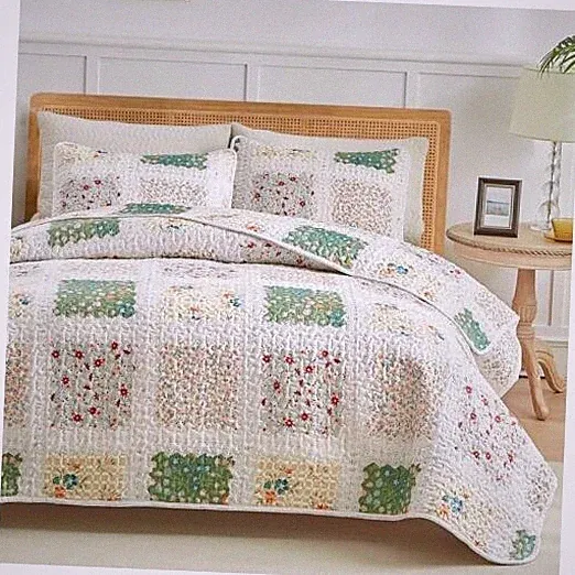 Joyreap 3 Pieces Quilt Set Full/Queen, Patchwork Queen-90"x90" Floral Plaid