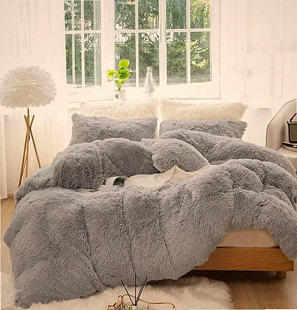 Plush Shaggy Duvet Cover Set 3 Pieces Aesthetic Fluffy Comforter Cover Set Ul...