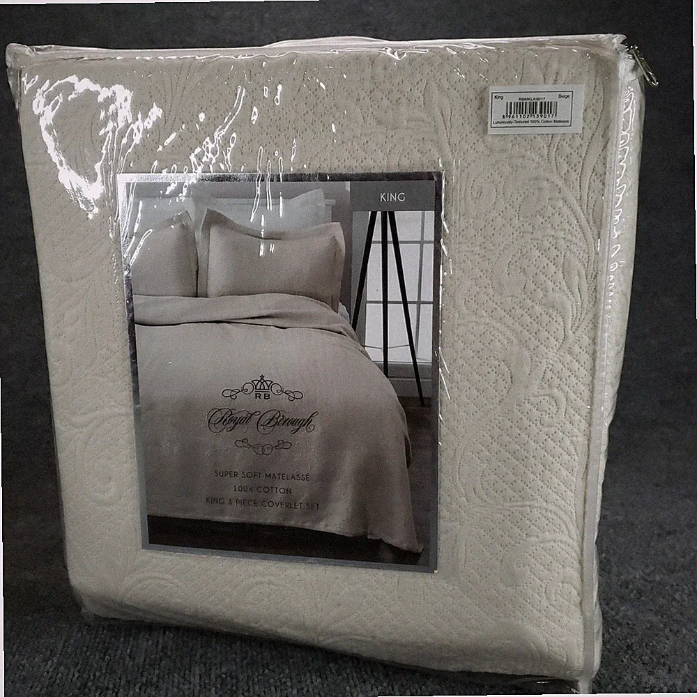 Royal Borough King Coverlet Set Beige 2-Piece Matelasse 100% Cotton Oeko-Tex