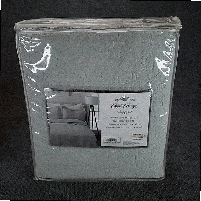 Royal Borough Twin Coverlet Set 2-Piece Matelasse 100% Cotton Grey Oeko-Tex
