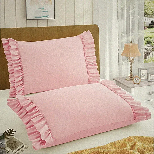 Ruffled Pillow Cases Set Of 2 Standard Microfiber Pillowcases 20 X 26 Inch Pink