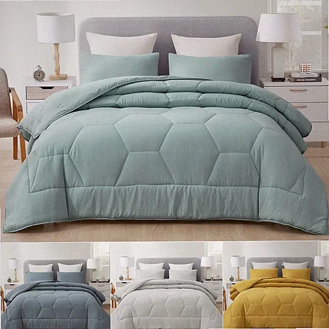 Vero 3-Piece Honeycomb Hexagon Quilted Soft Washed Microfiber Comforter Set